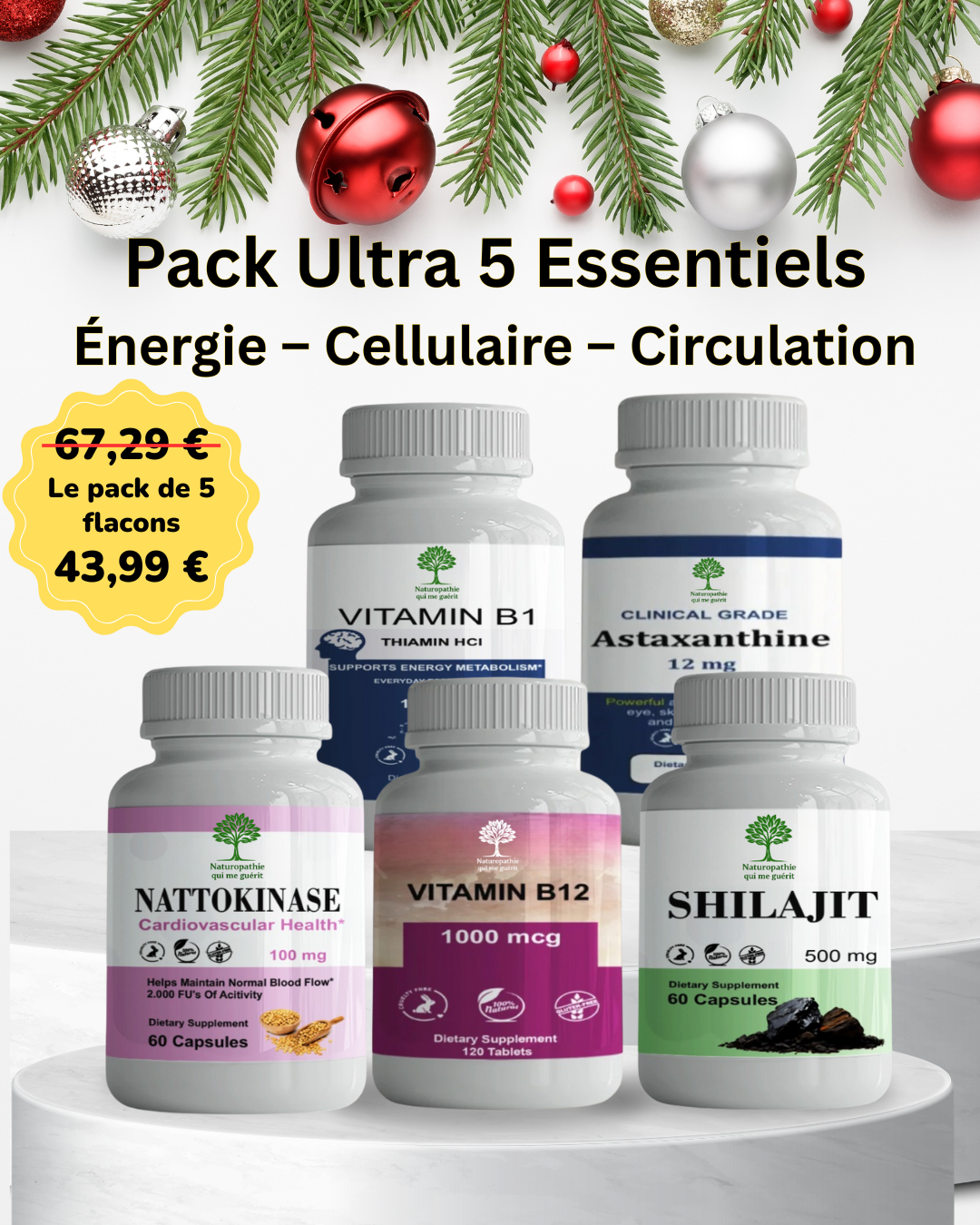 Vitamine B1 + Astaxanthine+ Nattokinase 100 mg + Vitamine B12+ Shilajit