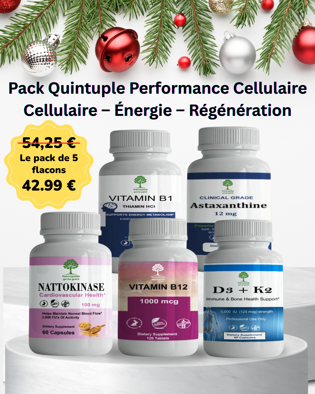 Vitamine B1 + Astaxanthine + Nattokinase 100 mg+ Vitamine b12 + Vitamine d3+k2